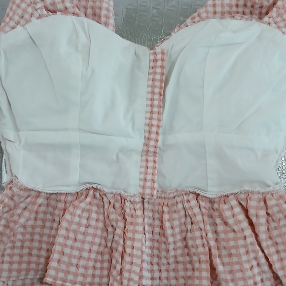 Guess sz S Pink and White Plaid Button-up Short Sleeve Peasant Blouse - Picture 5 of 14